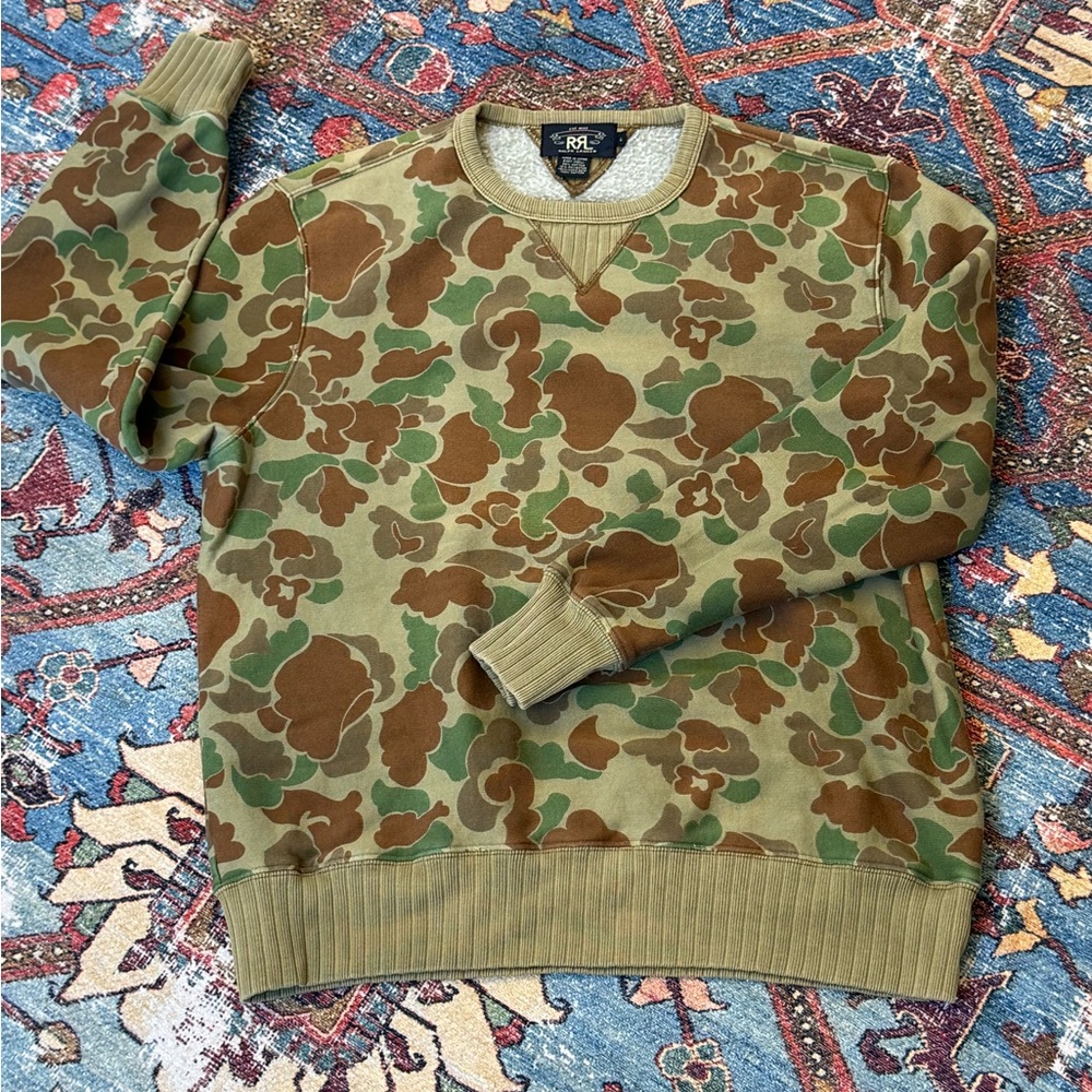 Double RL / RRL by Ralph Lauren. Rare ww2 style “frogskin” pattern sweatshirt.